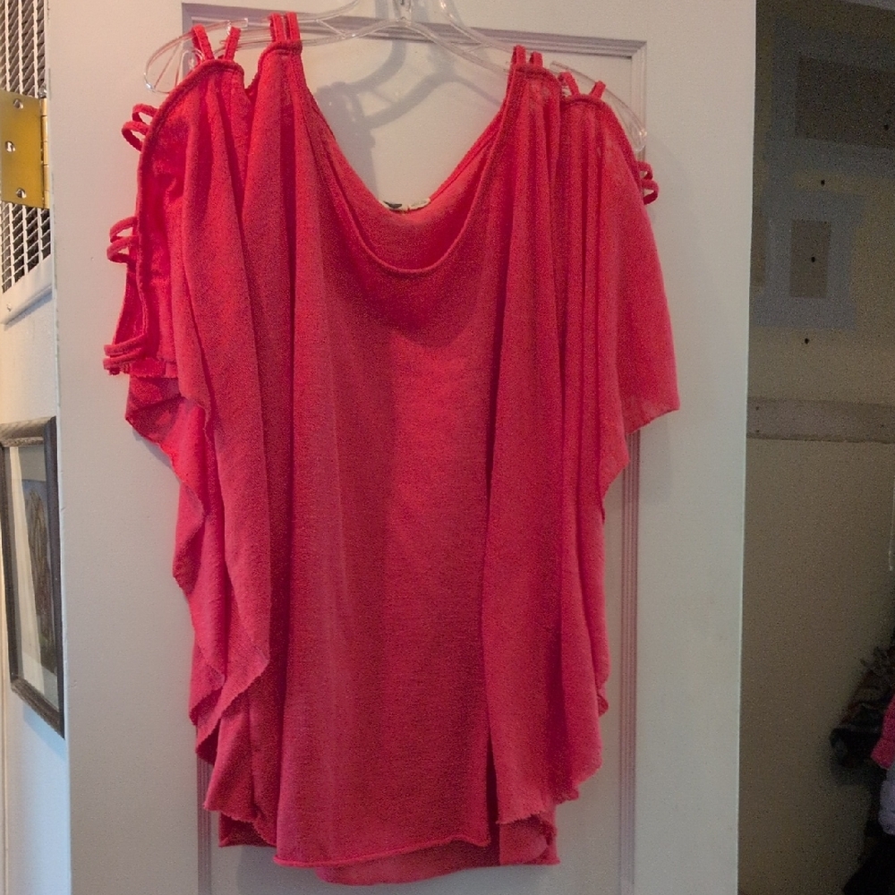 Open-Shoulder Coral Pink Blouse